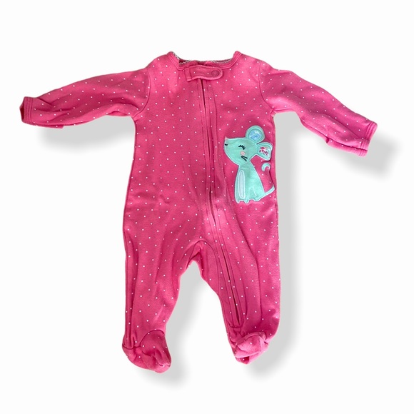 Carters Baby Girl Pink Onesie PJ set with mittens - Picture 4 of 14